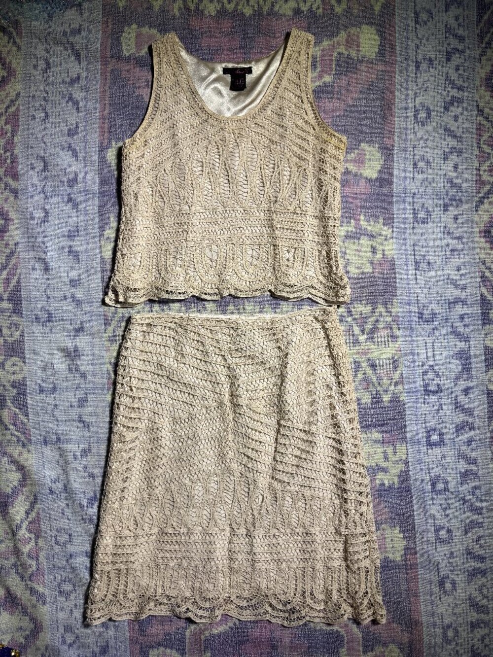 Willi Smith Women's 2-Piece Linen Blend Lace Tank Top and Skirt Set Size 10 - Picture 3 of 16
